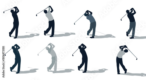 Silhouette golf swing set: dynamic poses capturing sport precision