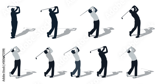 Golf swing silhouettes: dynamic poses of players in action