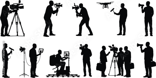 videographer, filmmaker, silhouette, camera, tripod, drone, studio, lighting, teamwork, production, editing, broadcast