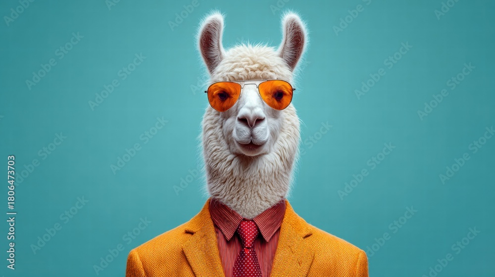 Naklejka premium Llama in a suit and sunglasses