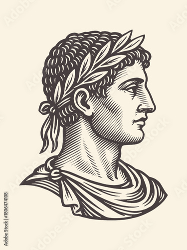 Roman emperor profile engraving style vector illustration