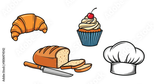 Delicious baked goods including a croissant cupcake bread and chef s hat