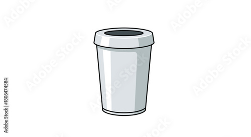 Simple illustration of a gray cylindrical public trash can or garbage bin with an open top, used for waste disposal in parks and on streets.