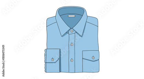Neatly folded light blue men's dress shirt with long sleeves and a single chest pocket, illustrated in a clean and simple vector style.