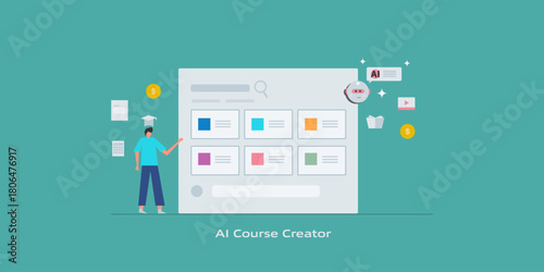 Professional tutor uses AI application to design online courses, file structuring and automate assessment, engaging digital learning experience.