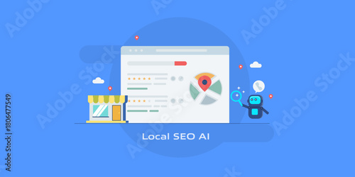 Intelligent search platform delivers local business listings, dynamic map route and AI assistant to find and communicate with local merchant for user interaction.