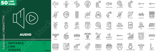 Audio Line Editable Icons set