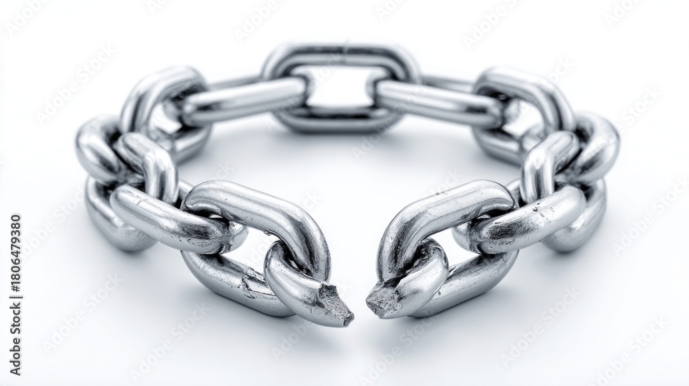 Fototapeta premium Broken chain links on white background, symbolizing freedom and strength