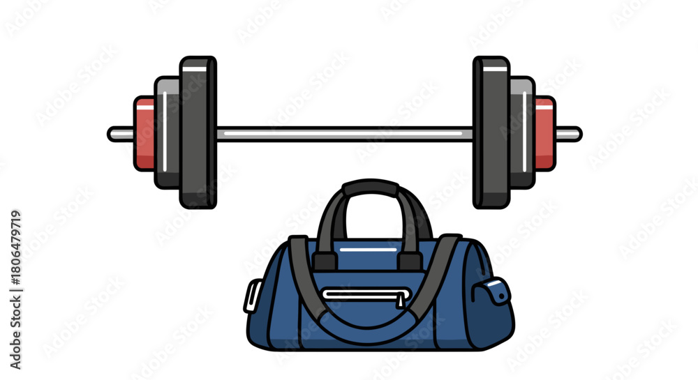 Fototapeta premium Barbell and gym bag isolated on, fitness and exercise concept