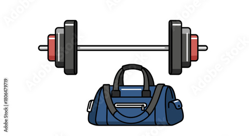 Barbell and gym bag isolated on, fitness and exercise concept