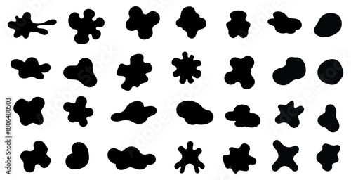 Abstract black blob shapes, modern blob shape design elements, abstract organic forms, artistic organic vector elements