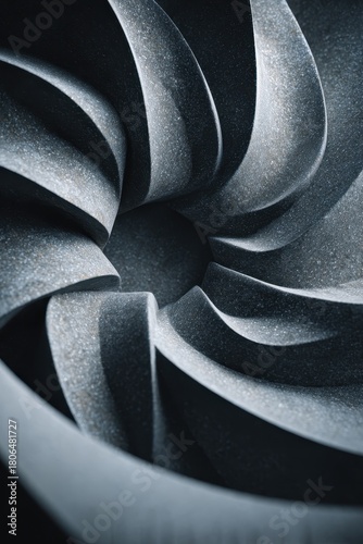 Hypnotic Spiral of Textured Metal Turbine Blades in Dramatic Light.