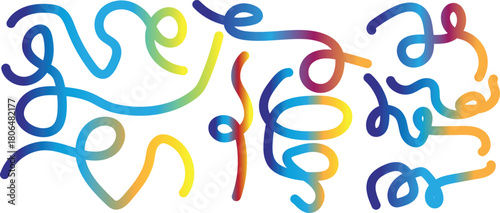 Minimalist Abstract Gradient hand drawn Line Backgrounds. Curved Rainbow Gradient Shapes with blank area Transparent PNG available Vibrant Design.