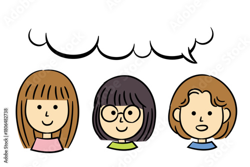 ふきだしと女性達イラスト
