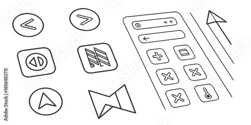 Interface icons displaying various functions for a digital device or application