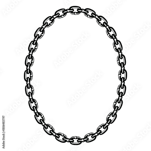 Oval chain border illustration in black and white, a simple and elegant design for various creative applications