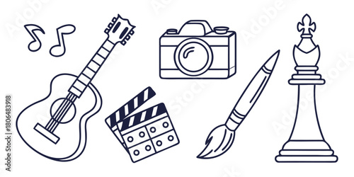 Creative hobbies and artistic pursuits represented by line art illustrations 80