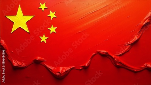 The flag of the People's Republic of China painted with colors.
