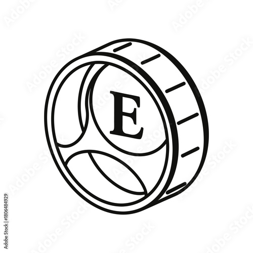 Black and white illustration of a roller bearing with letter e