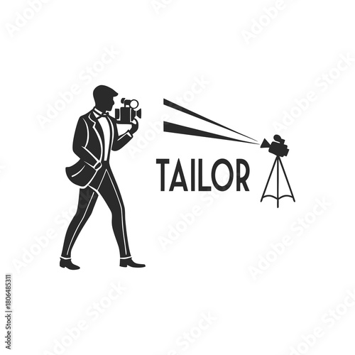 Tailor filming with vintage camera and projector