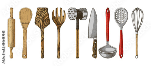 Set of hand drawn kitchen tools