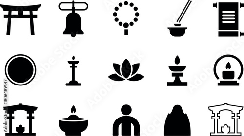 Collection of Spiritual and Religious Iconography and Symbols Black and White
