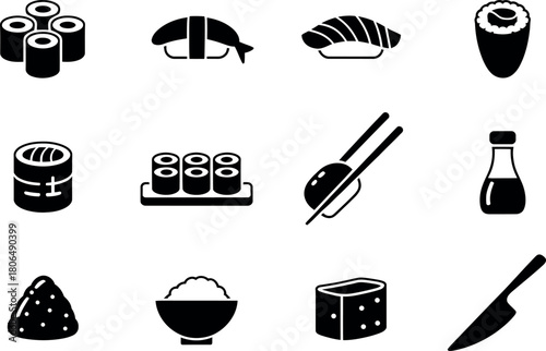 Japanese Sushi Food Icon Set Diverse Range of Seafood Dishes