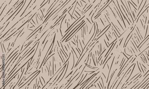 Seamless Abstract Rough Hatching Texture, Hand Drawn Brown Fur or Grass Vector Background