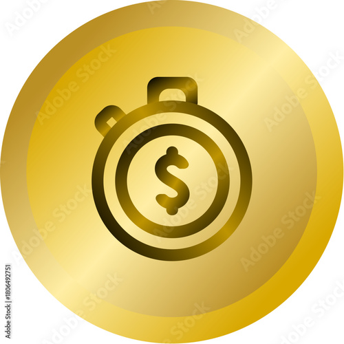 Shiny Gold Round Button With Stopwatch Timer Speed Vector Icon