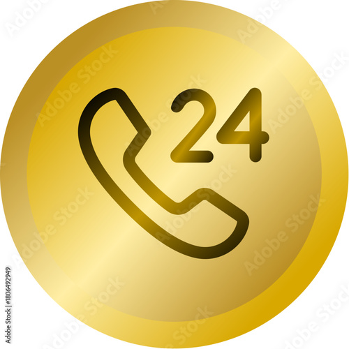Shiny Gold Round Button With 24h Customer Support Vector Icon