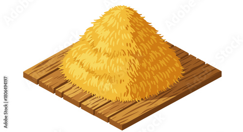 Isometric haystack on wooden platform: agricultural 3d design for farm and rural concepts