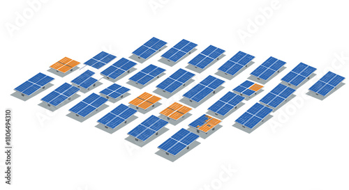 Energy efficient solar panel array in isometric perspective for sustainable power solutions