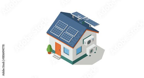 Sustainable eco-friendly house with solar panels and green energy solutions