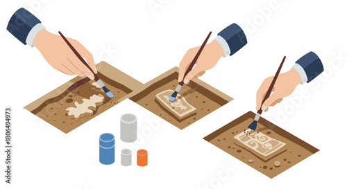 Crafting clay tablets: a step-by-step isometric guide to ceramic design