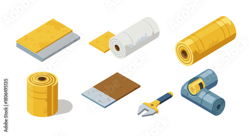 Isometric insulation materials set for construction and thermal efficiency projects