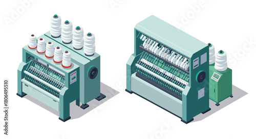 Isometric textile machines: modern knitting and weaving equipment in 3d design