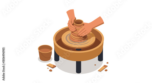 Crafting pottery on a wheel
