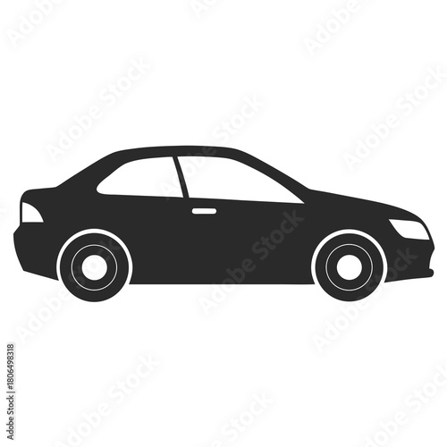 A simple dark silhouette of a modern two door sedan car