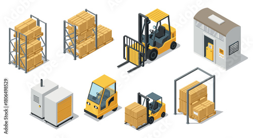 Isometric warehouse equipment and storage solutions set