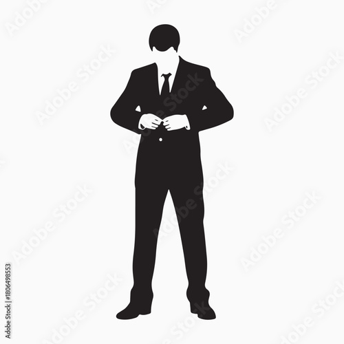Businessman Adjusting Suit Silhouette