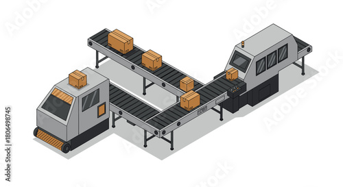Automated conveyor belt system for efficient package handling in isometric design