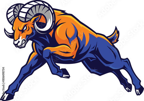 Illustration of illustration of a charging ram with orange and blue colors isolated on