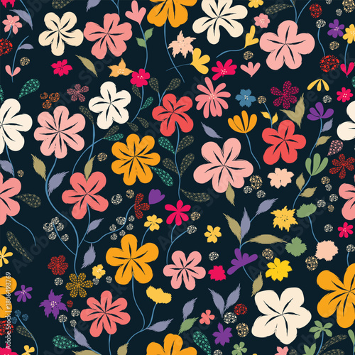Seamless pattern geometric folklore ornament floral