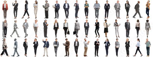 Set of business people in various actions on isolated background. Businesspeople, businesswomen, businessmen office worker in full body length studio professional shot in casual and formal wear