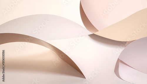Abstract composition of curled paper, featuring pastel hues and soft lighting, creating gentle curves