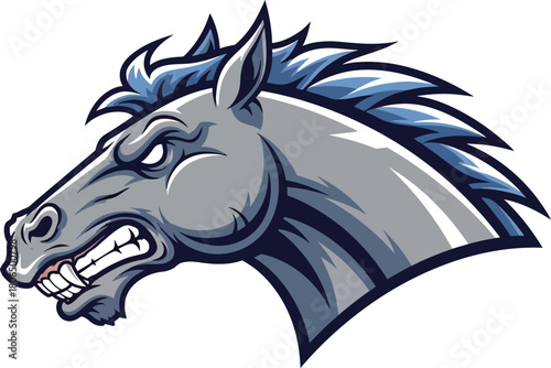 Illustration of aggressive horse head mascot isolated on with angry expression