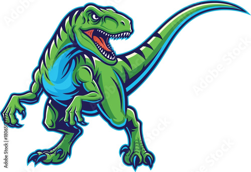 Illustration of green dinosaur mascot isolated on, cartoon illustration