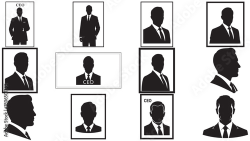Framed Portrait CEO silhouette — generic executive headshot icon for corporate profiles, leadership pages and business presentations