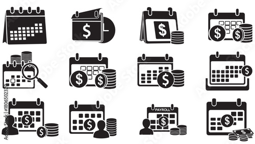 Calendar payroll icon — payroll schedule and payment date symbol for salary processing, hr and accounting systems