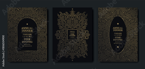 Luxury background, geometric Art Deco pattern, elegant gold line art, Gatsby border for premium gala designs. Modern vector template, VIP invitations, posters, covers, prestige event branding.